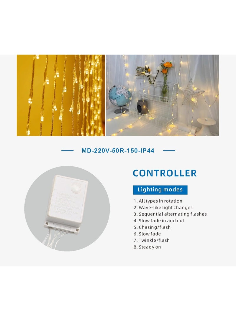 MODI 150LED Warm Yellow String Lights 15W Decorative Fairy Lights with 8 Lighting Modes and Tail Plug for Indoor Outdoor Christmas Party Garden Home Decoration - Image 3