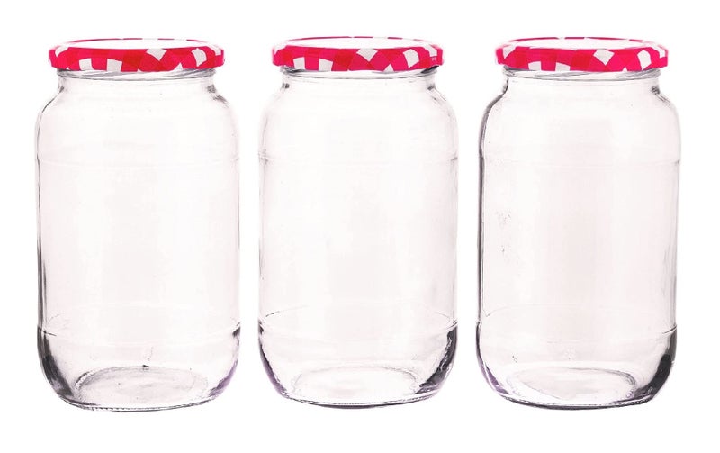 MACHAK مجموعة علب تخزين كبيرة من زجاج ماشاك للمطبخ 1kg، أغطية مربعة حمراء (مجموعة من 3) - Image 1