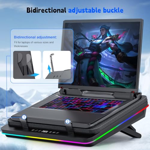 IETS GT600 RGB Laptop Cooling Pad Equipped with Gigantic Turbo-Fan（5.5inch Diameter）,Sealed Foam for Rapid Cooling Gaming Laptop,14.1-19.3 inch Laptop Cooler with 3-Port USB Hub,Dust Filter - Image 5