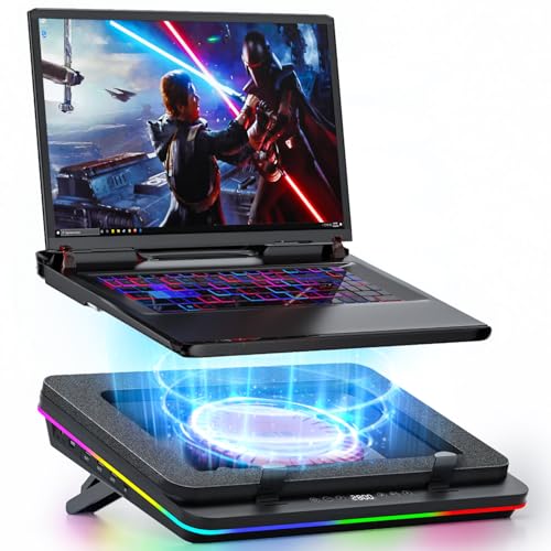 IETS GT600 RGB Laptop Cooling Pad Equipped with Gigantic Turbo-Fan（5.5inch Diameter）,Sealed Foam for Rapid Cooling Gaming Laptop,14.1-19.3 inch Laptop Cooler with 3-Port USB Hub,Dust Filter - Image 1