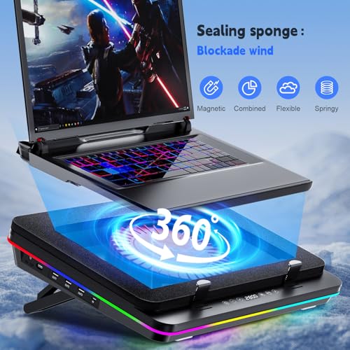 IETS GT600 RGB Laptop Cooling Pad Equipped with Gigantic Turbo-Fan（5.5inch Diameter）,Sealed Foam for Rapid Cooling Gaming Laptop,14.1-19.3 inch Laptop Cooler with 3-Port USB Hub,Dust Filter - Image 3