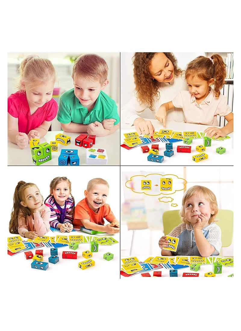 ULHYC - Expression Puzzle Building Cubes, Wooden Face-Changing Magic Cube Building Blocks Matching Game Logical Thinking Training Brain Toy Board Games Educational Montessori Toys for Kids 36+ Months - Image 1