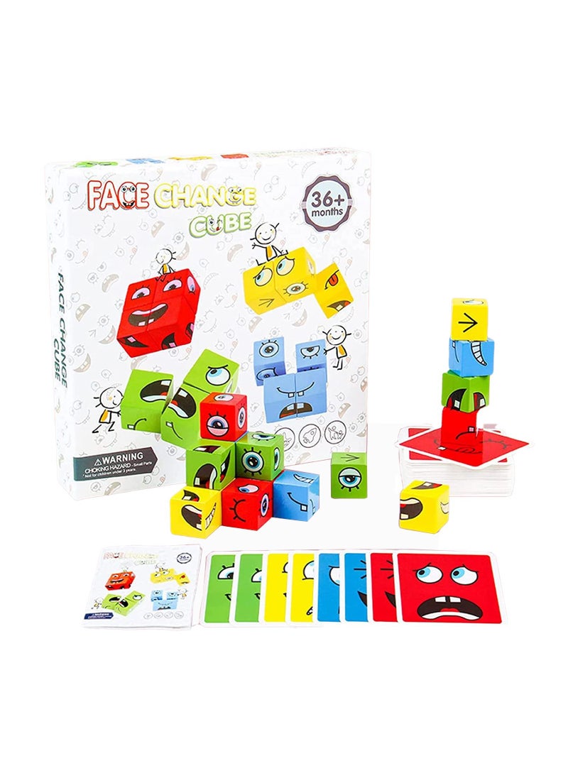 ULHYC - Expression Puzzle Building Cubes, Wooden Face-Changing Magic Cube Building Blocks Matching Game Logical Thinking Training Brain Toy Board Games Educational Montessori Toys for Kids 36+ Months - Image 1