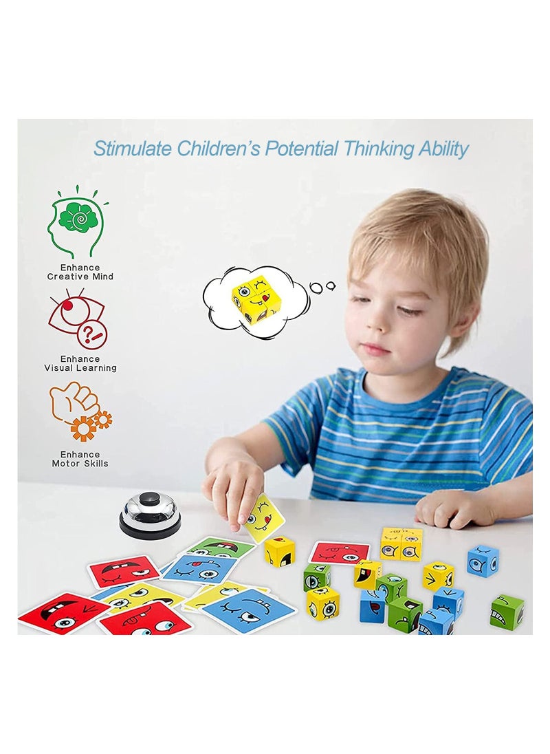 ULHYC - Expression Puzzle Building Cubes, Wooden Face-Changing Magic Cube Building Blocks Matching Game Logical Thinking Training Brain Toy Board Games Educational Montessori Toys for Kids 36+ Months - Image 1