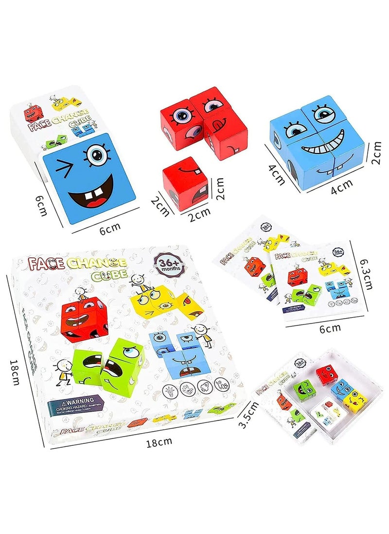 ULHYC - Expression Puzzle Building Cubes, Wooden Face-Changing Magic Cube Building Blocks Matching Game Logical Thinking Training Brain Toy Board Games Educational Montessori Toys for Kids 36+ Months - Image 1