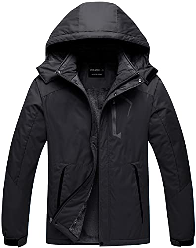 CREATMO US Mens Waterproof Ski Jacket Snow Gear Windproof Mountain Snowboard Coat Black S
