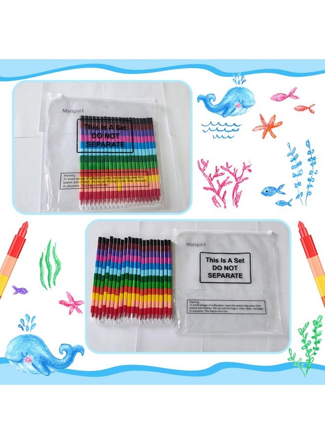 Marspark 20 Pcs Stackable Crayons Stacking Buildable Crayons Colorful Stackable Pencils Party Favors DIY Rainbow Pencil for School Office Birthday Party, 12 Colors(Vivid Color,Flat) - Image 2