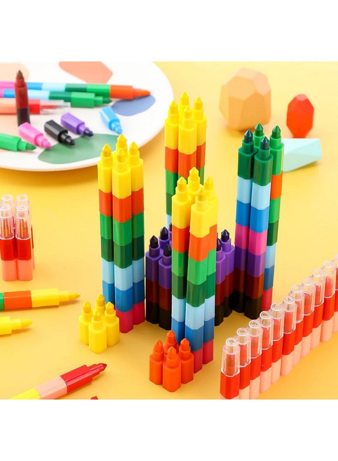 Marspark 20 Pcs Stackable Crayons Stacking Buildable Crayons Colorful Stackable Pencils Party Favors DIY Rainbow Pencil for School Office Birthday Party, 12 Colors(Vivid Color,Flat) - Image 3