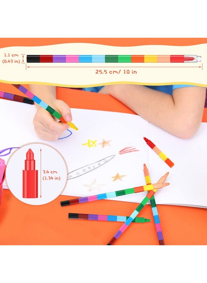 Marspark 20 Pcs Stackable Crayons Stacking Buildable Crayons Colorful Stackable Pencils Party Favors DIY Rainbow Pencil for School Office Birthday Party, 12 Colors(Vivid Color,Flat) - Image 5