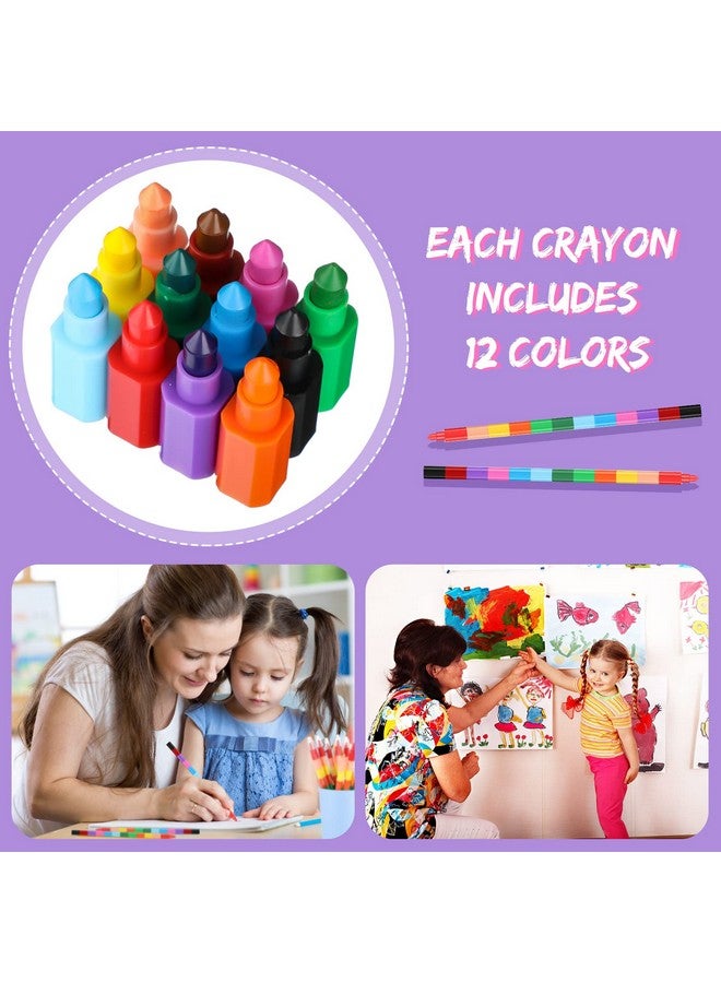 Marspark 20 Pcs Stackable Crayons Stacking Buildable Crayons Colorful Stackable Pencils Party Favors DIY Rainbow Pencil for School Office Birthday Party, 12 Colors(Vivid Color,Flat) - Image 4
