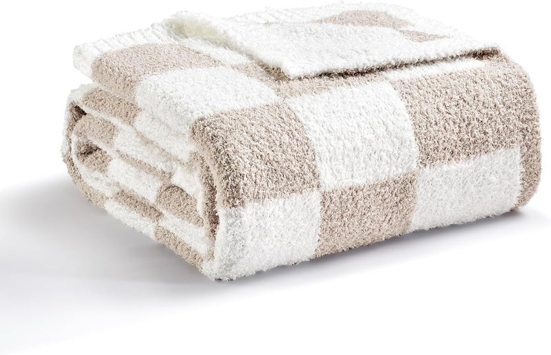 CREVENT Ultra Soft and Plush Reversible Microfiber Throw Blanket for Couch Sofa and Bed (127x152cm Checkered Beige) - Image 2
