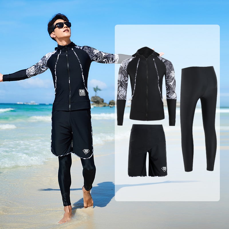 Generic Factory wholesale diving suit suit snorkeling suit surfing jellyfish suit sun protection couple long sleeve long pants split swimming suit Black (Men's three-piece)