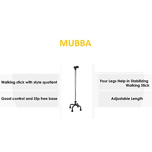 MUBBA 4 Leg Walking Stick Height Adjustable Iron Stick Quadripod Stick Four Leg Chrome - Image 2