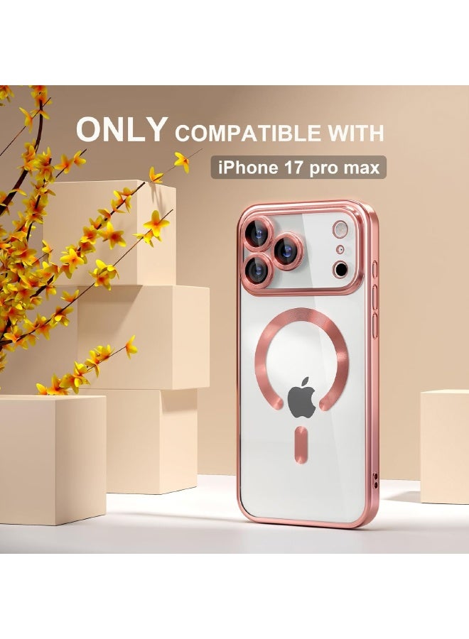 Magnetic for iPhone 17 Pro Max Case with Screen Protector, Compatible with MagSafe [Never Yellowing] [Drop Protection] Full Camera Lens Protector Plating Soft Clear Phone Case for Women, Pink - Image 2