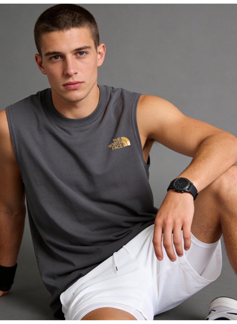 ذا نورث فيس North sleeveless vest T-shirt gold logo printing loose version-cotton round neck-the same for men and women - Image 1