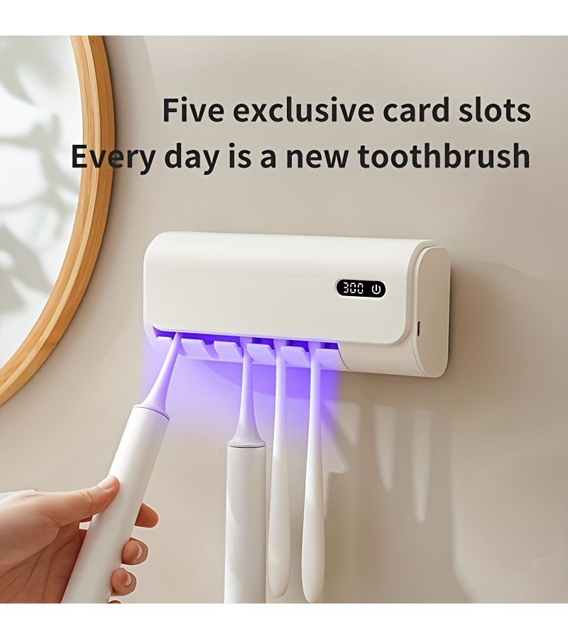 Smart Toothbrush Dryer 1pc Black High Definition Large Screen One Button Touch Start Toothbrush Holder Wall Mounted 5 Slot Smart 24 Hour Battery Life Healthy Battery Life Bathroom Accessory RA 608 - Image 2