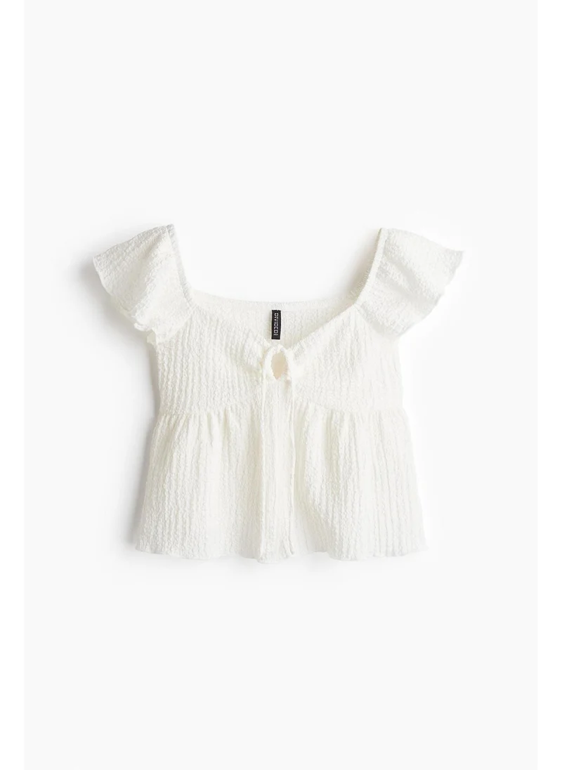 H&M Crinkled flutter-sleeved top