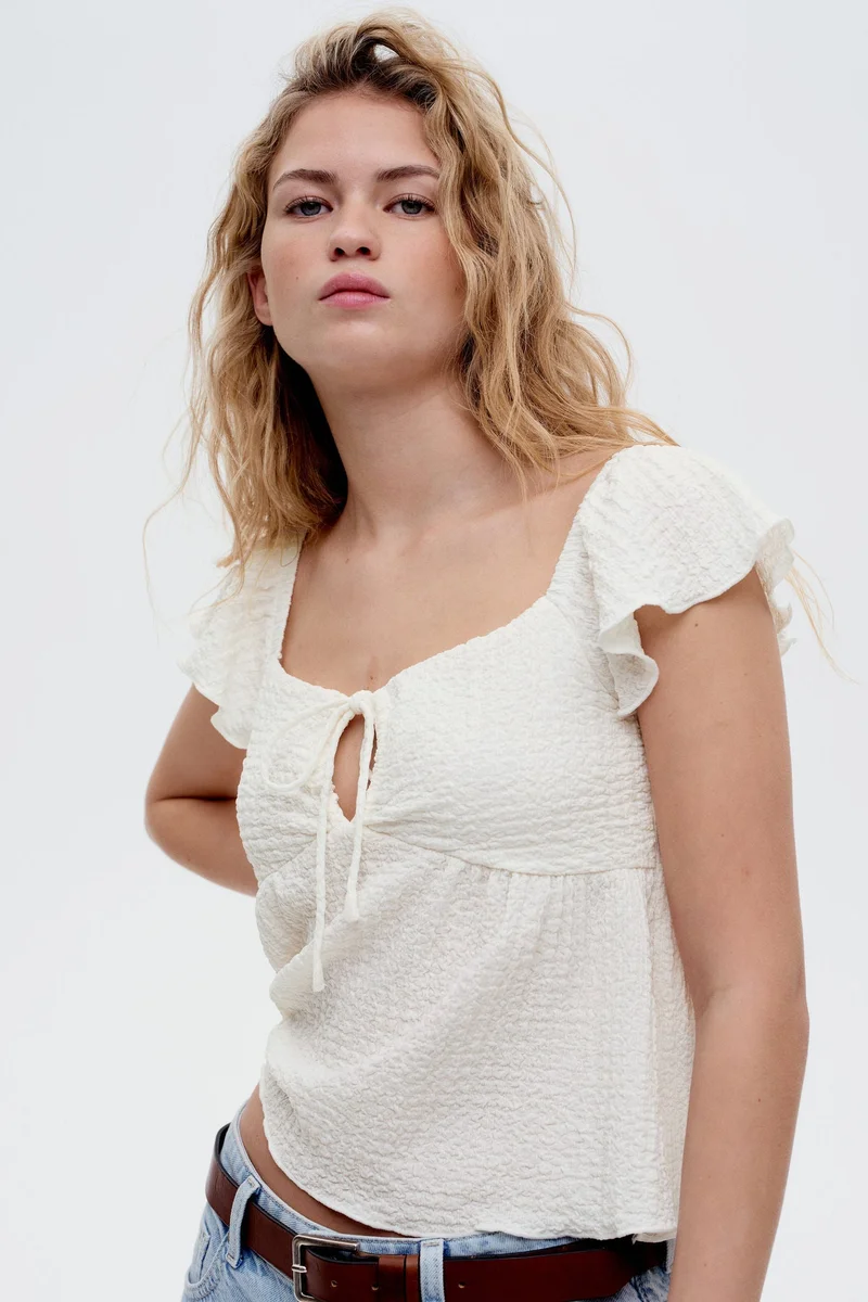 H&M Crinkled flutter-sleeved top