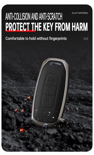 KUNIO Leather Metal Car Key Fob Cover Fit for Ford Taurus Territory Kuga EV Key Protective Cover Keychain Key Holder Automotive Interior Accessories 3 Button Smart Key B Black - Image 4