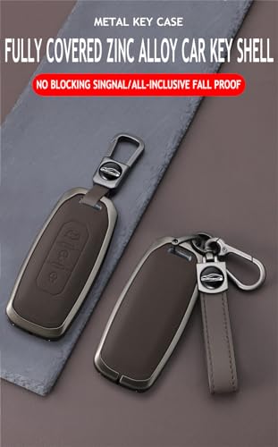 KUNIO Leather Metal Car Key Fob Cover Fit for Ford Taurus Territory Kuga EV Key Protective Cover Keychain Key Holder Automotive Interior Accessories 3 Button Smart Key B Black - Image 5