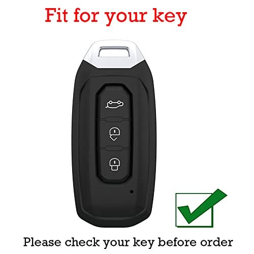 KUNIO Leather Metal Car Key Fob Cover Fit for Ford Taurus Territory Kuga EV Key Protective Cover Keychain Key Holder Automotive Interior Accessories 3 Button Smart Key B Black - Image 2