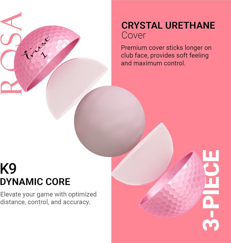 Trust Golf Balls - Aurora & Rosa Crystal Urethane Series | Eye-Catching & Easy to Spot | Maximum Distance, Soft Feel, Straight Flight, & Greenside Control | Blue, Orange, Pink, Yellow | 12 or 48 Balls - Image 2