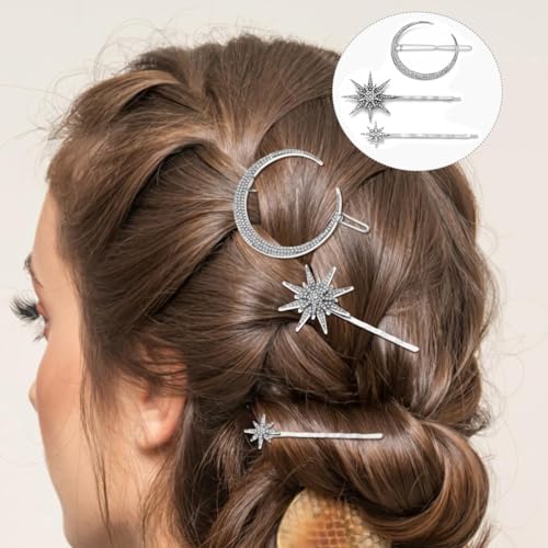 Zbdroxygen 3Pcs Sun and Moon Hair Accessories, Hair Clips for Women Stylish, Silver Hair Pins for Girls and Women, Fashion Accessories for Daily Hairstyling and convenient Occasions - Image 5