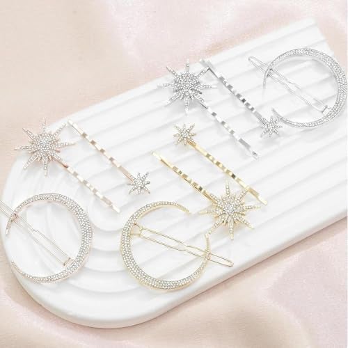 Zbdroxygen 3Pcs Sun and Moon Hair Accessories, Hair Clips for Women Stylish, Silver Hair Pins for Girls and Women, Fashion Accessories for Daily Hairstyling and convenient Occasions - Image 2