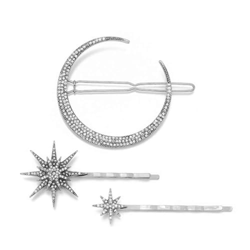 Zbdroxygen 3Pcs Sun and Moon Hair Accessories, Hair Clips for Women Stylish, Silver Hair Pins for Girls and Women, Fashion Accessories for Daily Hairstyling and convenient Occasions - Image 1