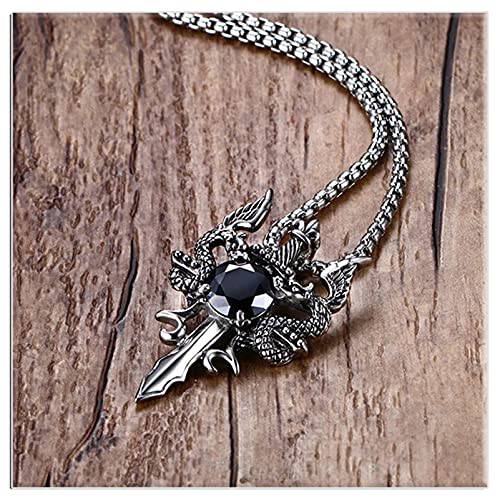 Xusamss Punk Titanium Steel Wing Dragon Crystal Pendant Sword Necklace,24inches Link Chain - Image 4