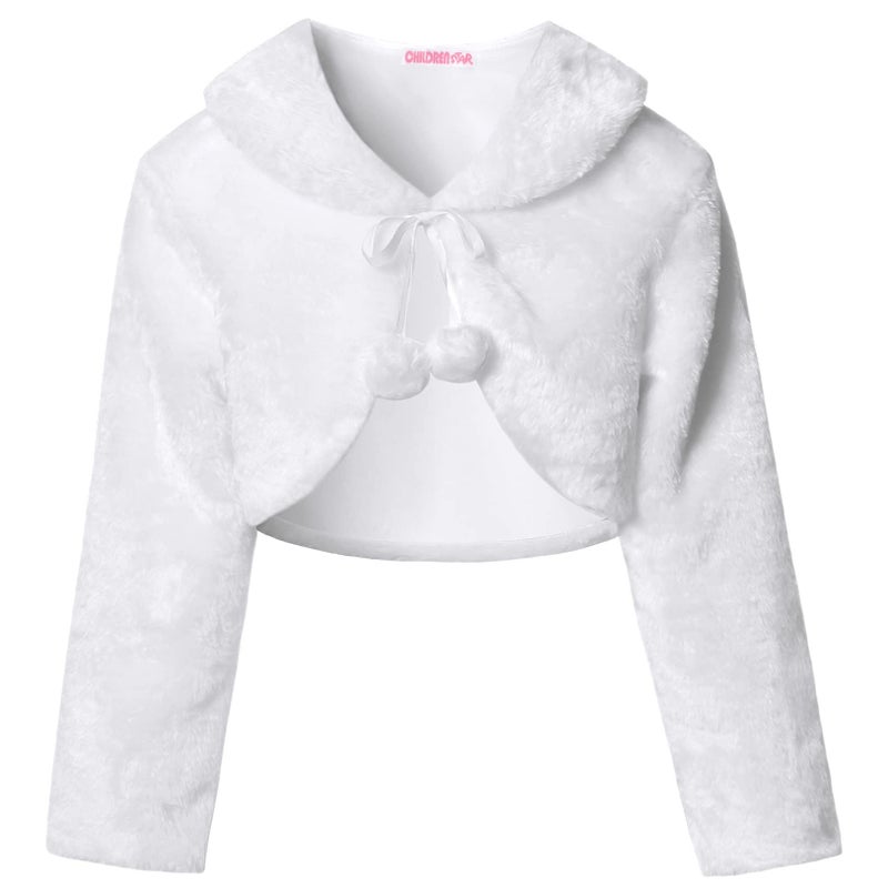CHILDRENSTAR Girls White Shrug Sweaters Faux Fur Cardigan Bolero Kids Shawl Wrap, Size 12 13 - Image 1