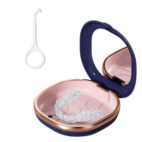 Hodaqe Retainer Case, Denture Box With Mirror And Retainer Removal Tool, Slim Night Mouth Guard Case, Portable Magnetic Switch Aligner Case (Blue, Without Braces) - Image 1