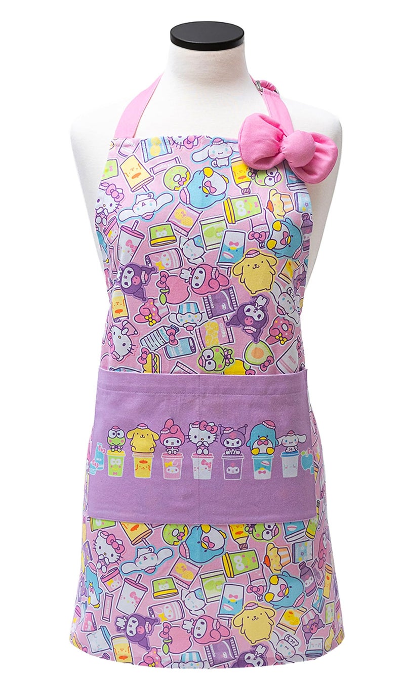 Handstand Kitchen Hello Kitty and Friends Snack Shop Print 28" Adult Apron and Bow Shaped Pot Holder Set - Image 2
