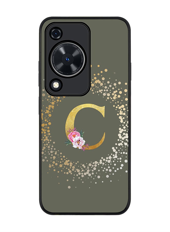 Stylizedd Rugged Black edge case for Huawei nova Y72 / Huawei Enjoy 70 4G,Slim fit Custom Monogram Initial Letter Floral Pattern Alphabet - C (Olive Green) - Image 1
