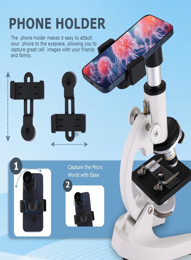 JECONE Microscope for Kids & Adults,40X-2000X Magnification.Features Slides Set & Phone Adapter,Suitable for Students School Labs and Home Education(White) - Image 4