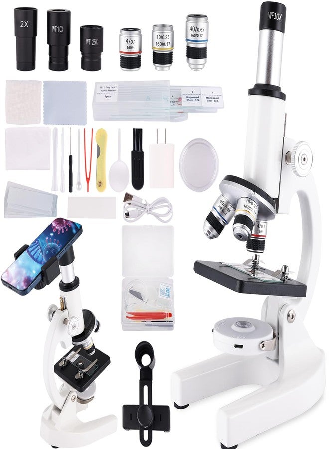JECONE Microscope for Kids & Adults,40X-2000X Magnification.Features Slides Set & Phone Adapter,Suitable for Students School Labs and Home Education(White) - Image 1