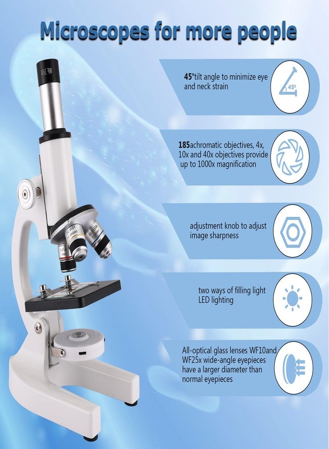 JECONE Microscope for Kids & Adults,40X-2000X Magnification.Features Slides Set & Phone Adapter,Suitable for Students School Labs and Home Education(White) - Image 5