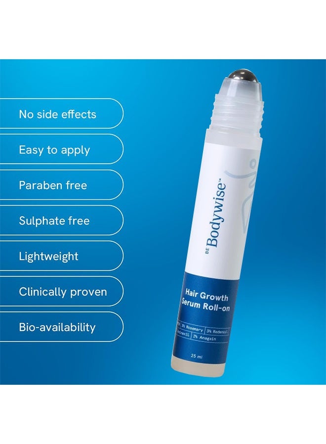 Be Bodywise Hair Growth Serum Roll On 25 ml – 3% Rosemary, 3% Redensyl & 2% Anagain | DHT-Blocking Scalp Serum Boosts Oxygen Flow, Reduces Hair Fall | Paraben/Sulfate-Free | Women & Men - Image 4