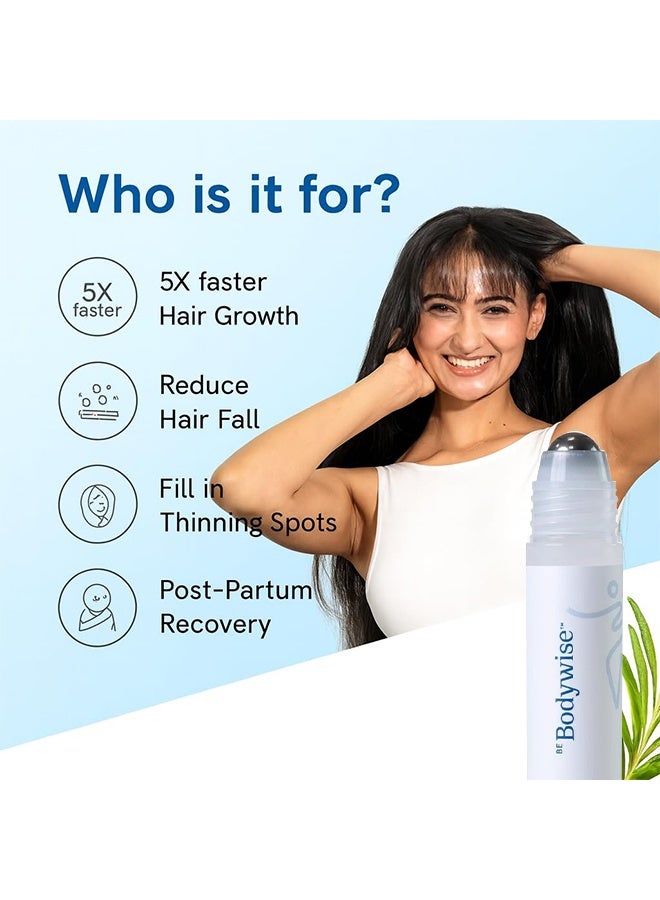 Be Bodywise Hair Growth Serum Roll On 25 ml – 3% Rosemary, 3% Redensyl & 2% Anagain | DHT-Blocking Scalp Serum Boosts Oxygen Flow, Reduces Hair Fall | Paraben/Sulfate-Free | Women & Men - Image 3