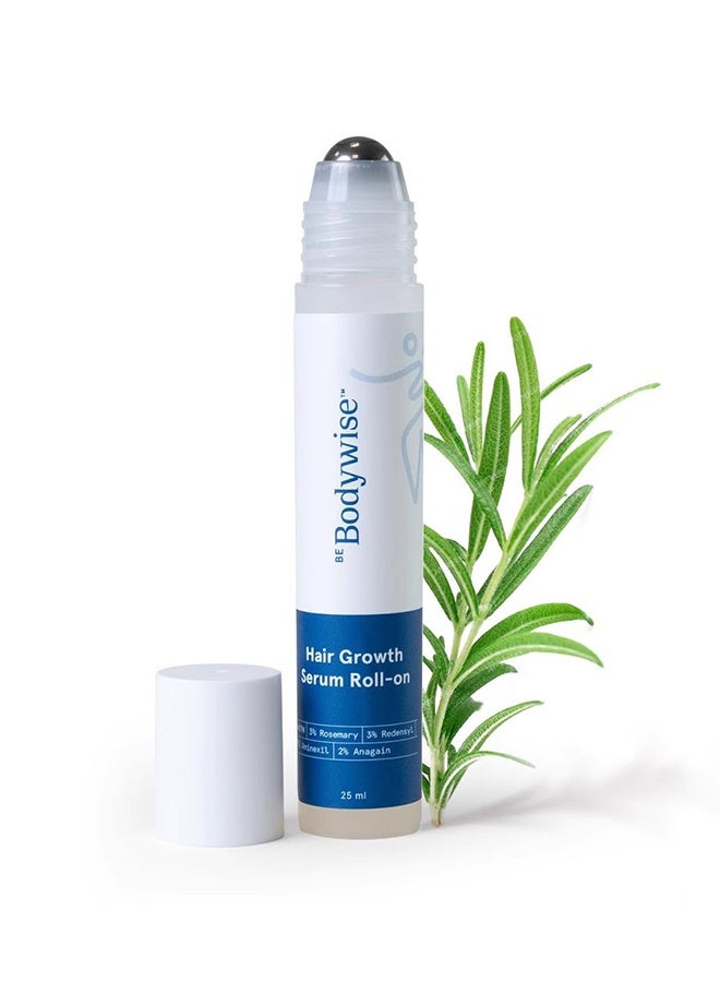 Be Bodywise Hair Growth Serum Roll On 25 ml – 3% Rosemary, 3% Redensyl & 2% Anagain | DHT-Blocking Scalp Serum Boosts Oxygen Flow, Reduces Hair Fall | Paraben/Sulfate-Free | Women & Men - Image 1