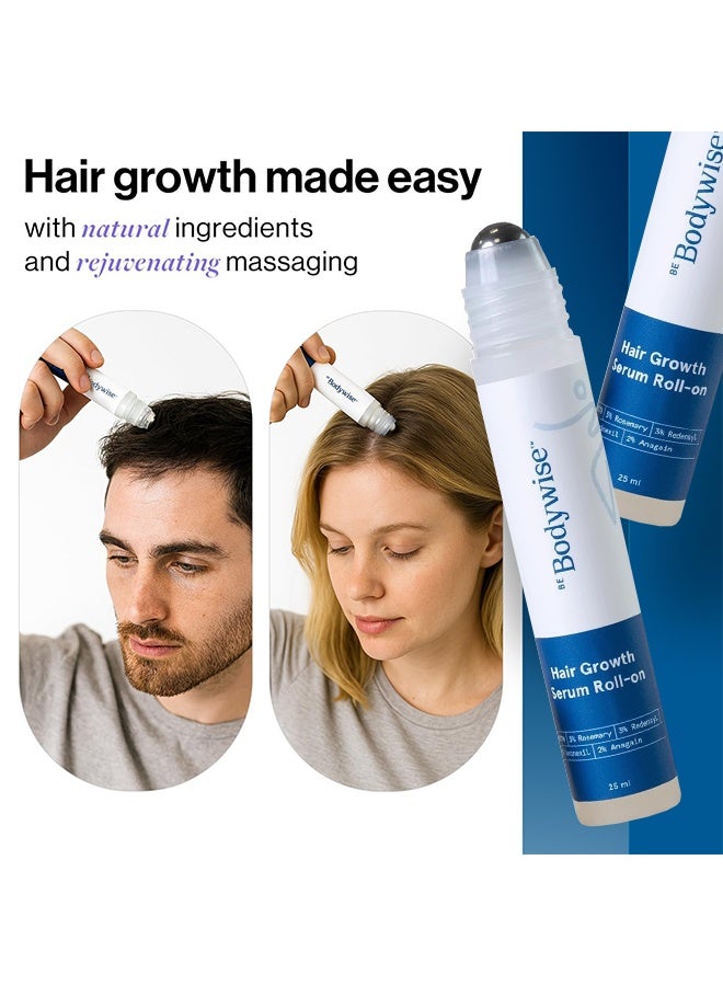 Be Bodywise Hair Growth Serum Roll On 25 ml – 3% Rosemary, 3% Redensyl & 2% Anagain | DHT-Blocking Scalp Serum Boosts Oxygen Flow, Reduces Hair Fall | Paraben/Sulfate-Free | Women & Men - Image 2