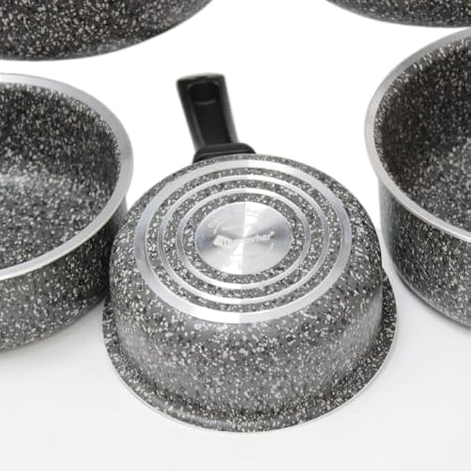 Hascevher Granite Milk Pot Set  Lavilla Prime Series Set Of 5 NonStick Milk Pots With Grippy Handles - Image 5