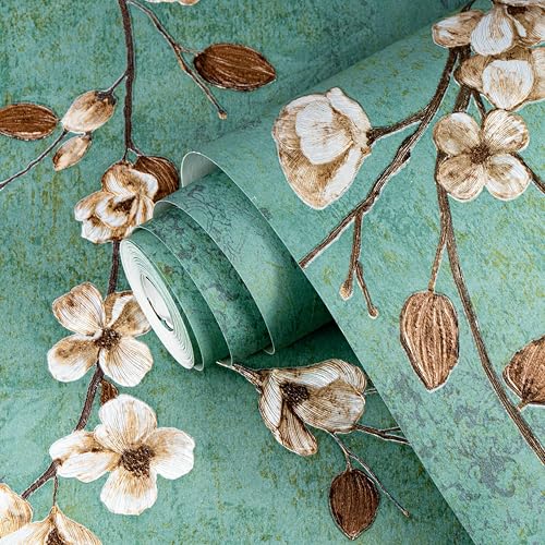 wolpin Non-Woven Wallpaper Non-Adhesive (53 x 950 CM) (Vine Floral) | Textured Vine Floral Design with Shine | Teal and Brown Decorative Wall Covering for Home (54.18 Sq Ft) - Image 1