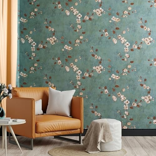 wolpin Non-Woven Wallpaper Non-Adhesive (53 x 950 CM) (Vine Floral) | Textured Vine Floral Design with Shine | Teal and Brown Decorative Wall Covering for Home (54.18 Sq Ft) - Image 2