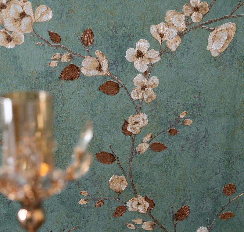 wolpin Non-Woven Wallpaper Non-Adhesive (53 x 950 CM) (Vine Floral) | Textured Vine Floral Design with Shine | Teal and Brown Decorative Wall Covering for Home (54.18 Sq Ft) - Image 5