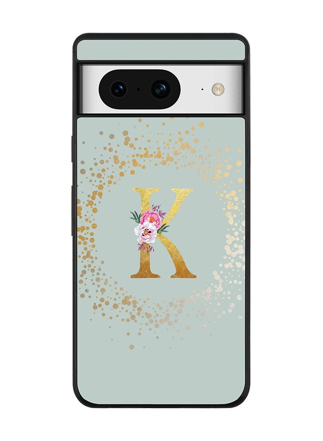 Stylizedd Rugged Black Edge case for Google Pixel 8, Slim fit Thin Phone Case Cover- Custom Monogram Initial Letter Floral Pattern Alphabet - K (Light Grey) - Image 1