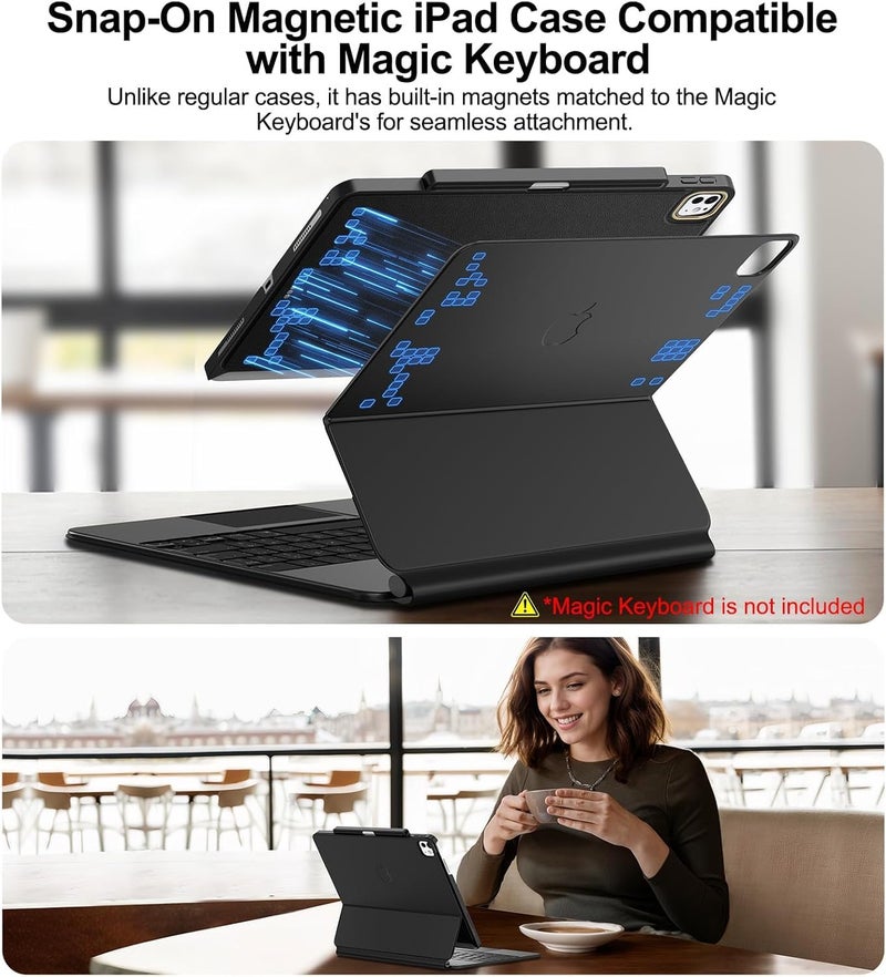 Matekxy Magic Keyboard Compatible Case for iPad Pro 11 inch M4/M5 2024/2025, Cover with Apple Pencil Holder for Smart MagicKeyboard Folio Slim Durability (Keyboard Not Included), Black Delicate Leather - Image 3