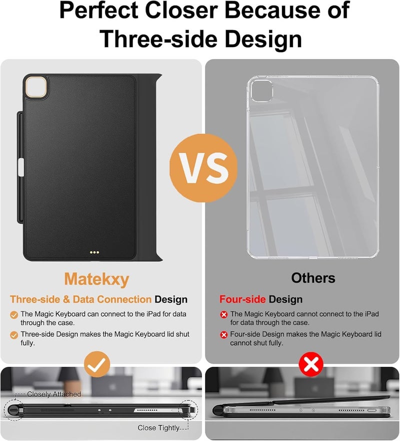 Matekxy Magic Keyboard Compatible Case for iPad Pro 11 inch M4/M5 2024/2025, Cover with Apple Pencil Holder for Smart MagicKeyboard Folio Slim Durability (Keyboard Not Included), Black Delicate Leather - Image 4