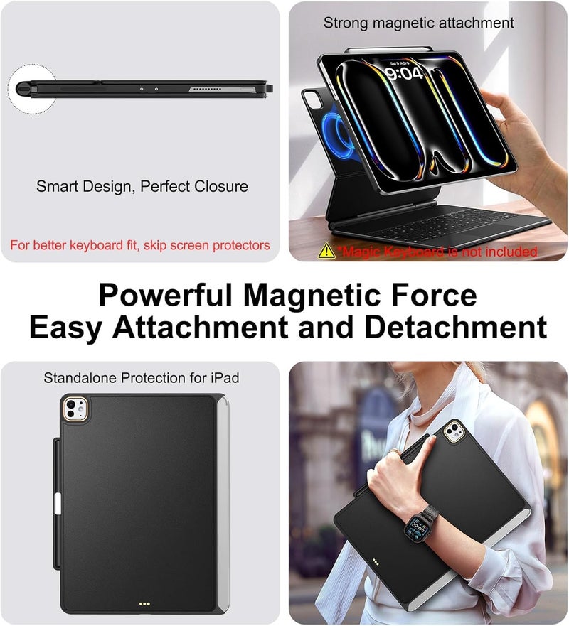 Matekxy Magic Keyboard Compatible Case for iPad Pro 11 inch M4/M5 2024/2025, Cover with Apple Pencil Holder for Smart MagicKeyboard Folio Slim Durability (Keyboard Not Included), Black Delicate Leather - Image 5