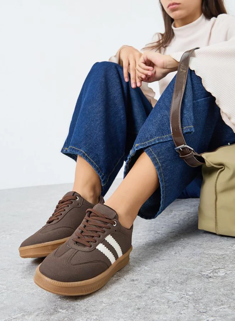Styli Brown Striped Lace Up Sneakers